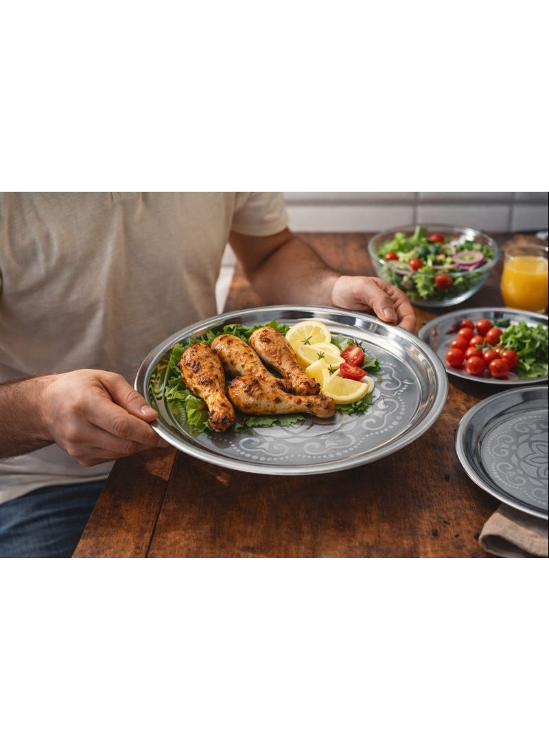 Al Gazar Steel 4-Piece Stainless Steel Serving Tray Set - Multi-Size Engraved Trays for Drinks, Coffee & Snacks - Decorative Patterned Design - Rust Resistant - Image 2